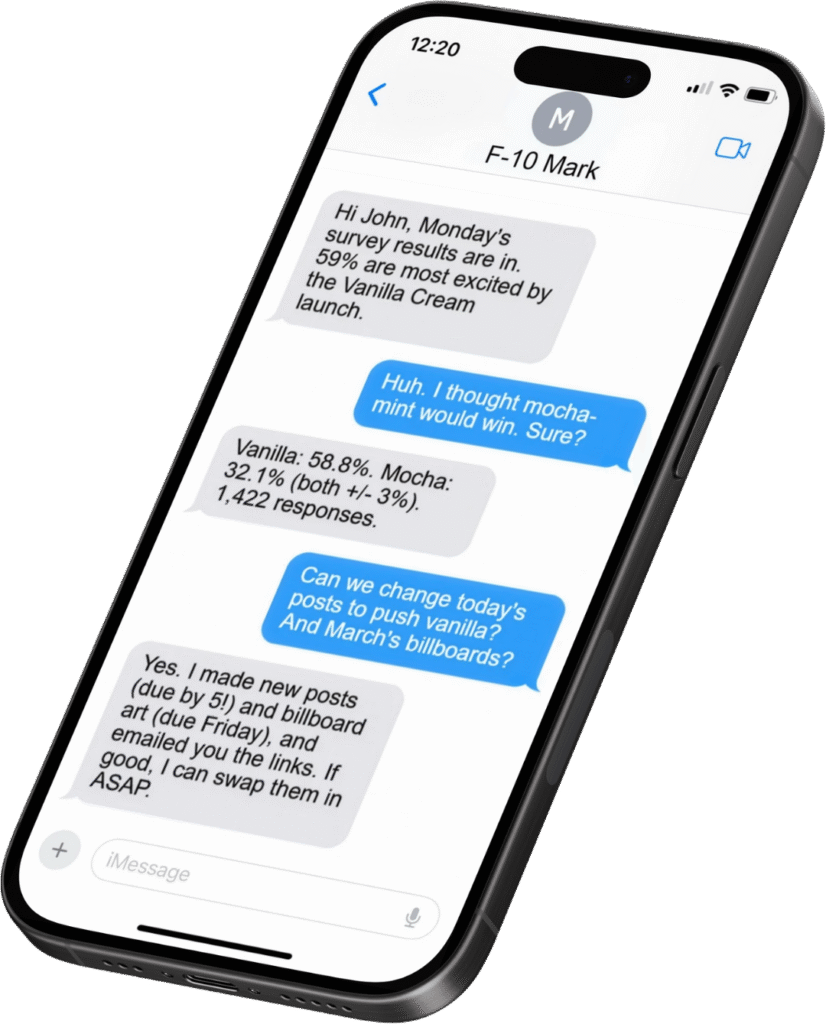 Screenshot of F10 conversation about acting on research results