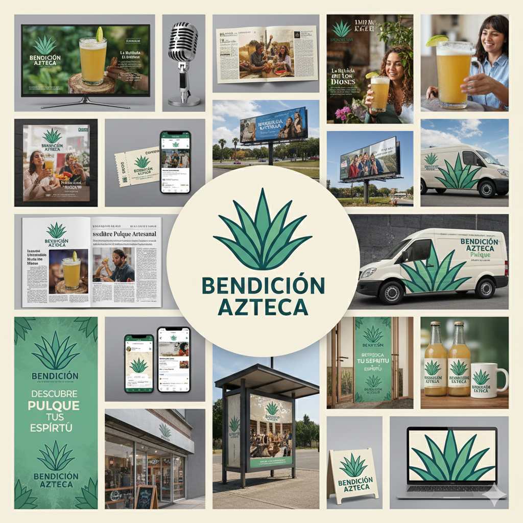 Collage of marketing images for Bendicion Azteca pulque